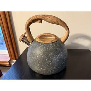 POLIVIAR Tea Kettle Natural Stone Finish w/ Wood Pattern Handle